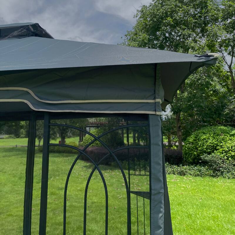 13x10 Outdoor Patio Gazebo Canopy Tent, Heavy Duty Gazebos with Ventilated Double Roof, Mosquito Netting & Privacy Screens