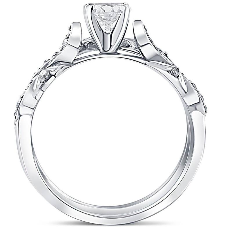 1 1/10ct Sculptural Diamond Engagement Ring Set White Gold