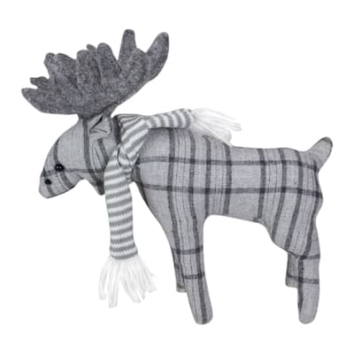 10-Inch Gray Checkered Moose Tabletop Christmas Decoration - 10"