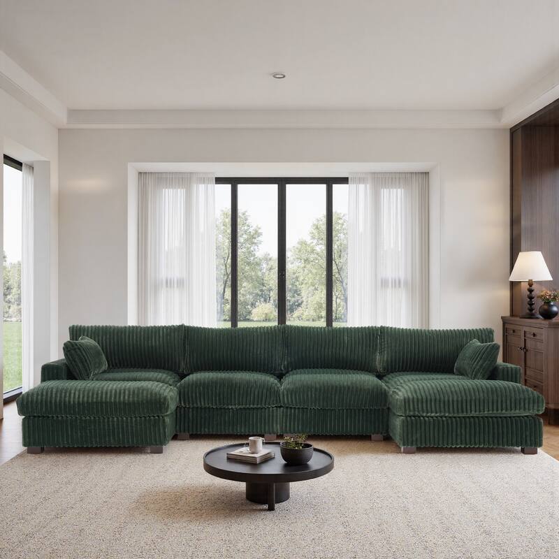 Upholstered Plush Flannel Modular Sectional Sofa with Pillows,Ajustable Headrest