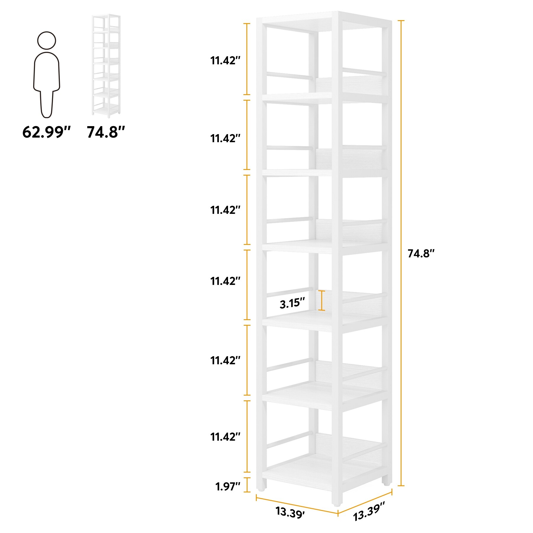75 Inch Tall Narrow Corner Shelves, 6-Tier Etagere Shelve Storage