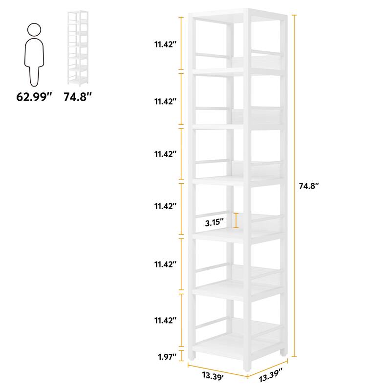 Industrial 75'' Tall Solid Corner Shelves, 6-Tier Narrow Bookshelf Storage Rack Display Stand