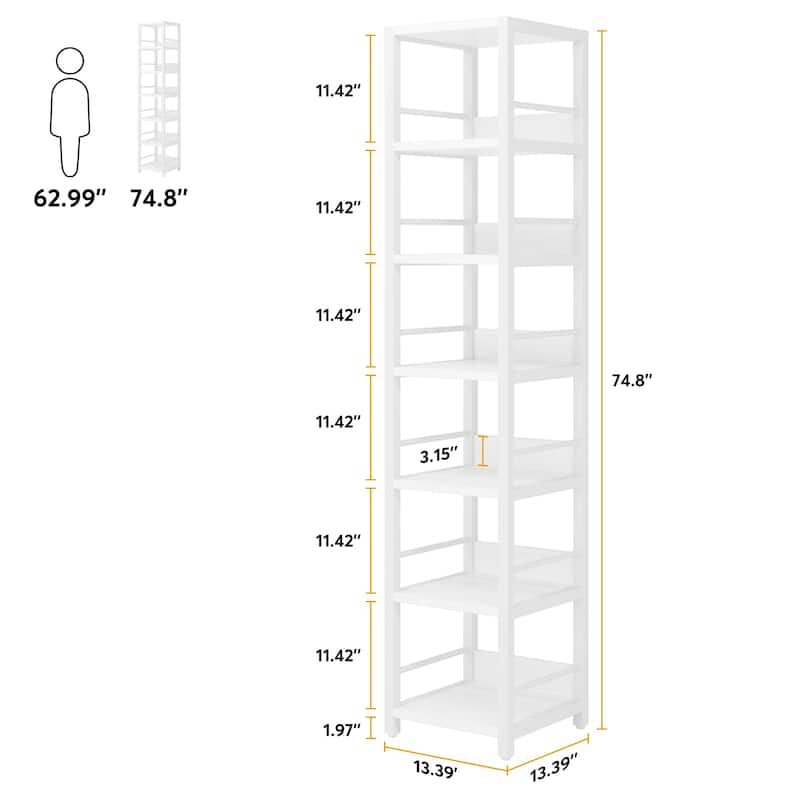 Set of 2pcs 75 Inch Tall Narrow Corner Shelves, 6-Tier Etagere Bookcase Storage Rack Bookshelves for Home Office