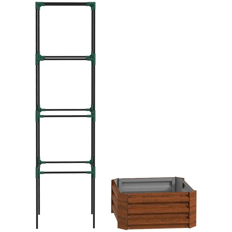 Galvanized Steel Raised Garden Bed with Adjustable Trellis for Vegetables Fruits and Flowers Outdoor Planter