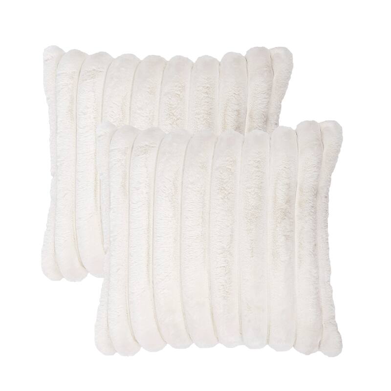 Fuzzy Striped FauxFur Pillow Shell Soft Cushion Covers for Sofa