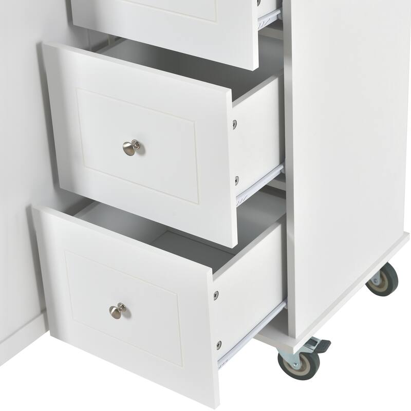 Mobile Drop Leaf Kitchen Cart on Locking Wheels with Wood Top, 52.7'' Large Storage Cabinets with Adjustable Shelves & 3 Drawer