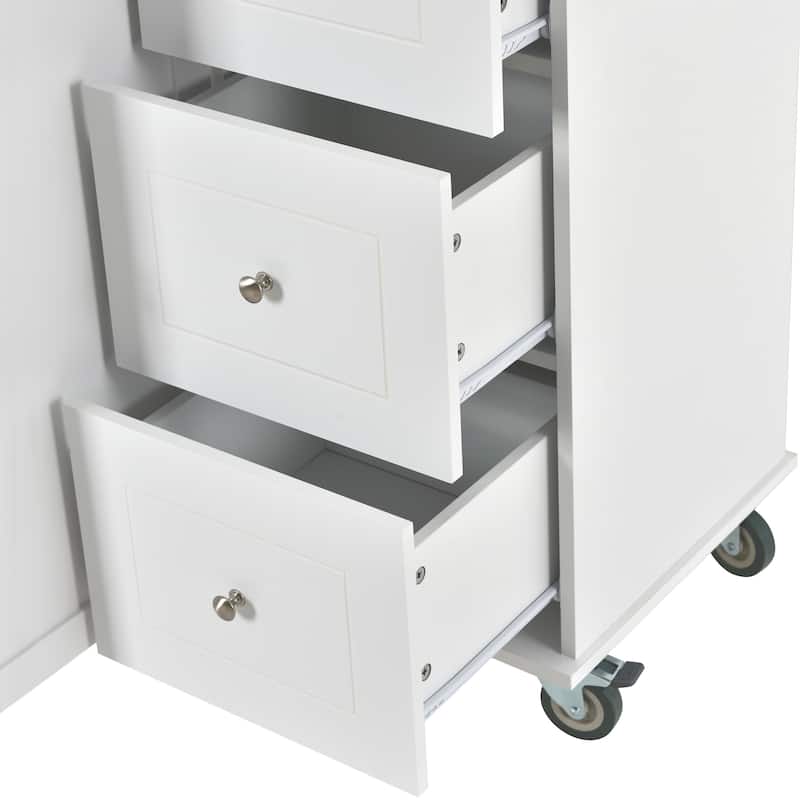 Rolling Mobile Kitchen Island with Solid Wood Top and Locking Wheels,52.7 Inch Width,Storage Cabinet and Drop Leaf Breakfast Bar