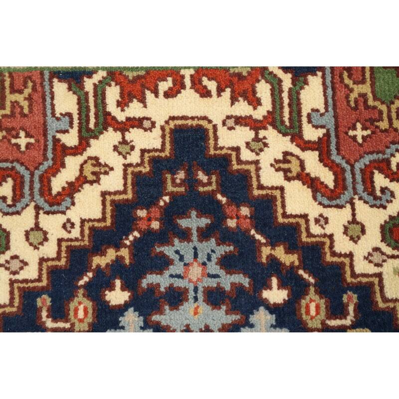 Hand Knotted Oriental 100% Wool Carpet Traditional Medallion Navy Blue & Blues Heriz (serapi) Area Rug - 5' 1'' X 3' 0''