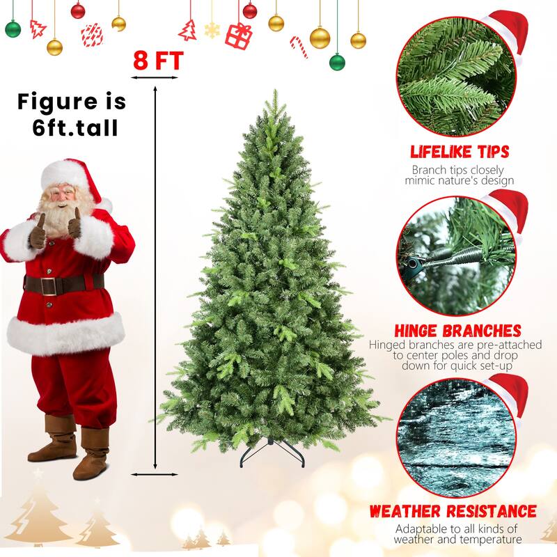 Classic Christmas Tree - PE/PVC Tips, Realistic Hinged Branches, Full Natural Look, Metal Stand - Green
