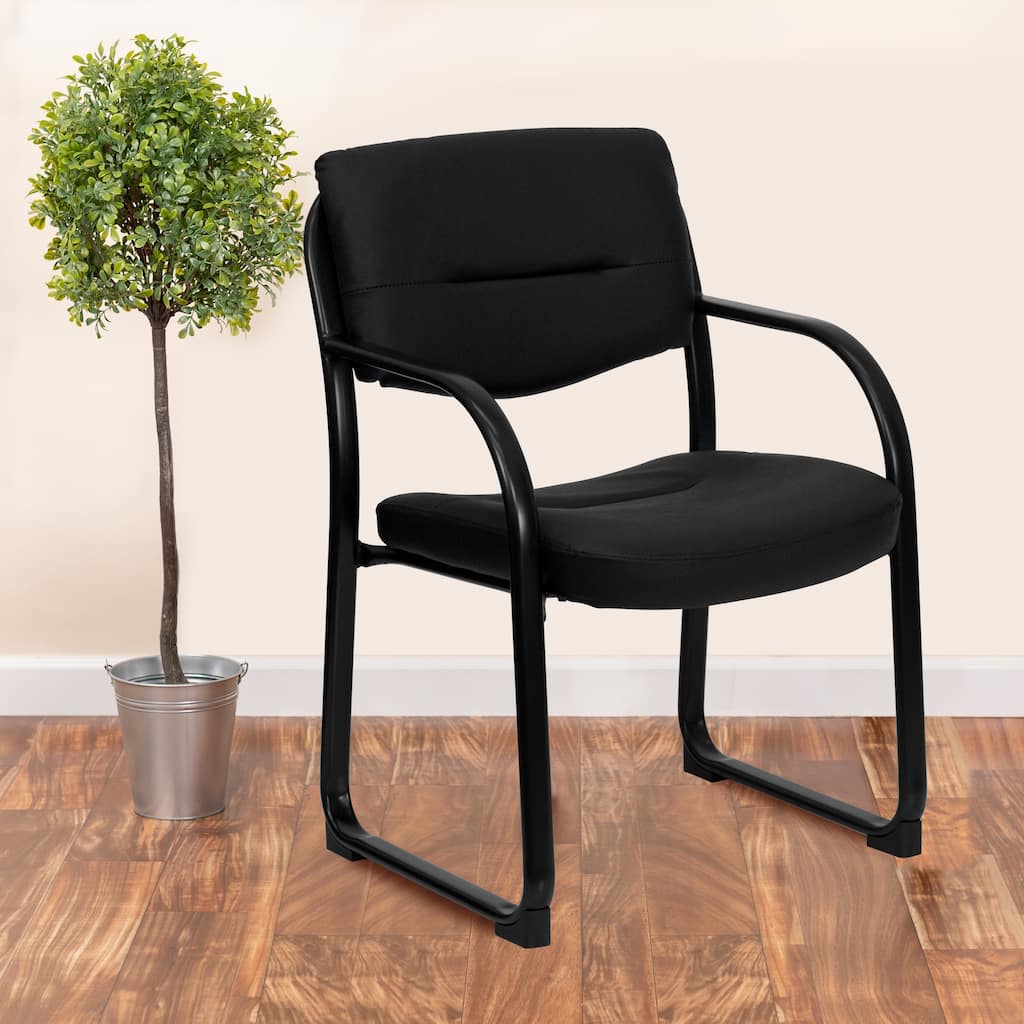 LeatherSoft Executive Reception Chair with Sled Base and Foam Padded Seat