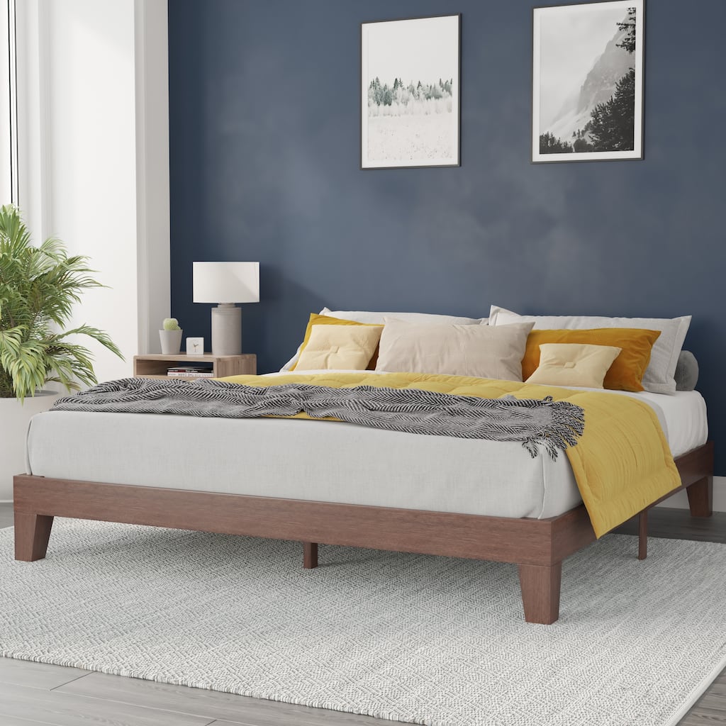 Wood Platform Bed with 14 Wooden Support Slats