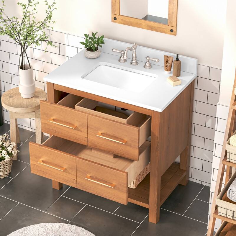 30-Inch Bathroom Vanity with Single Sink – Wood Grain Finish, Space-Saving