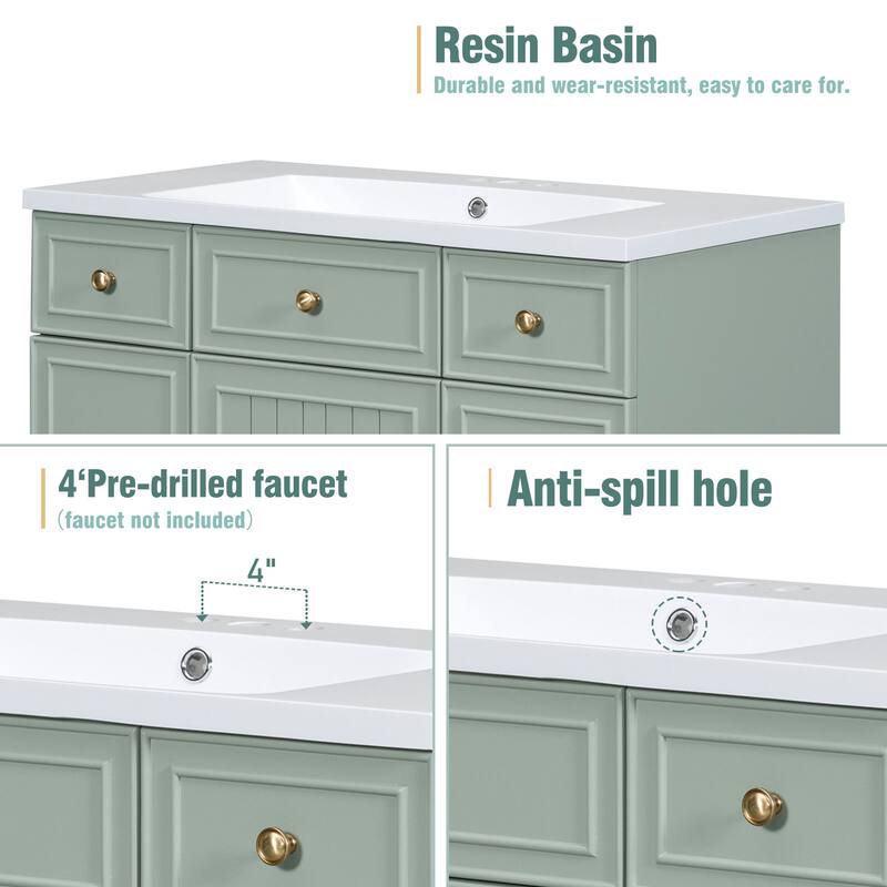 Modern 36-Inch Free-Standing Vanity with Single Sink, Storage Drawers & Adjustable Shelf