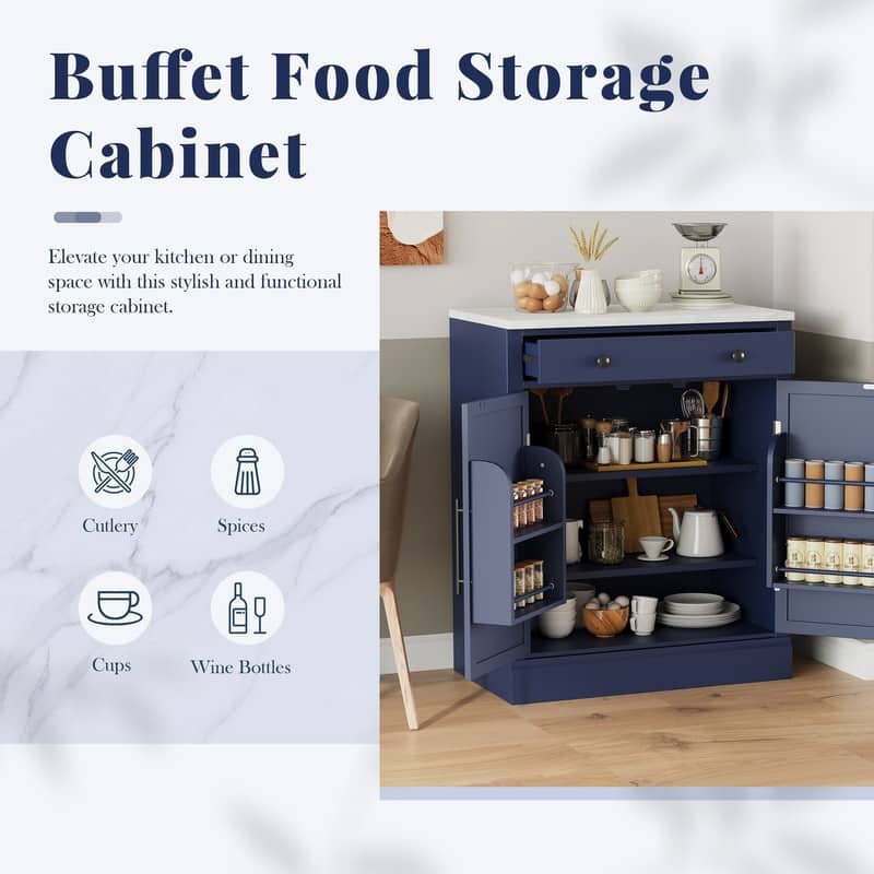Freestanding Kitchen Pantry Cabinet,Buffet Food Storage Cabinet with Drawers and Adjustable Shelves