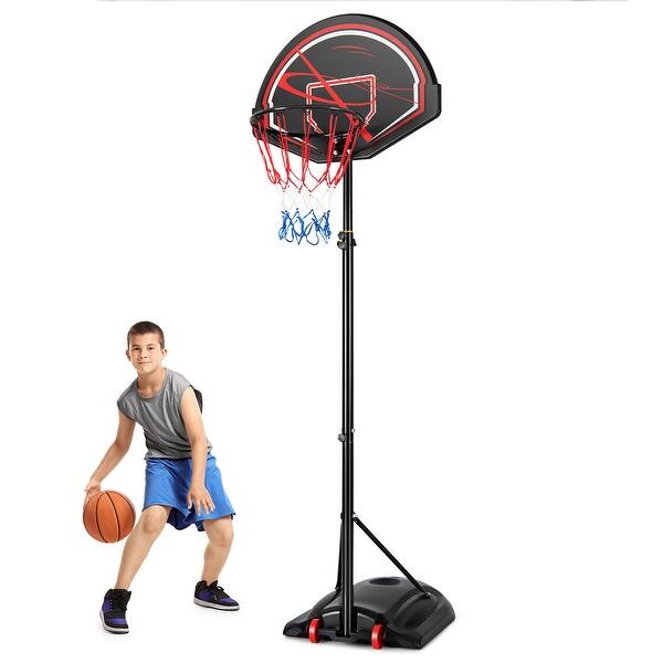 slide 2 of 11, Costway 5.6-7.5FT Height Adjustable Basketball Hoop System Stand - See Details Black - See Details