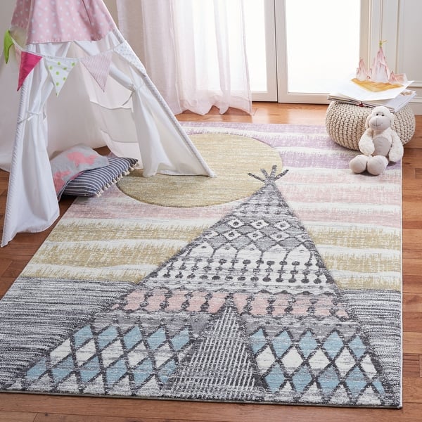 slide 2 of 7, SAFAVIEH Carousel Kids Miko Boho Rug 8' x 10' - Grey/Pink - Rectangle