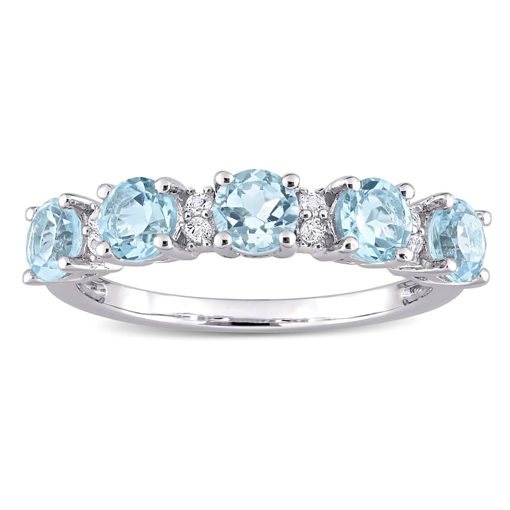 Miadora Sterling Silver Blue & White Topaz Stackable Eternity Wedding Band Ring