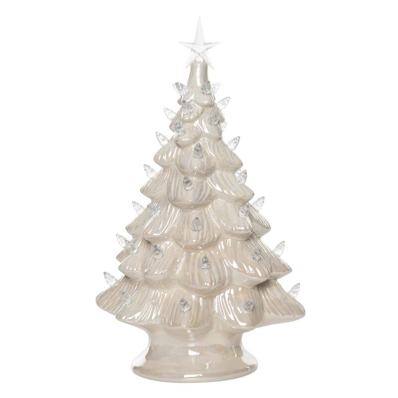 Transpac 13.6 in. White Holiday Tree with Pearlescent Glaze
