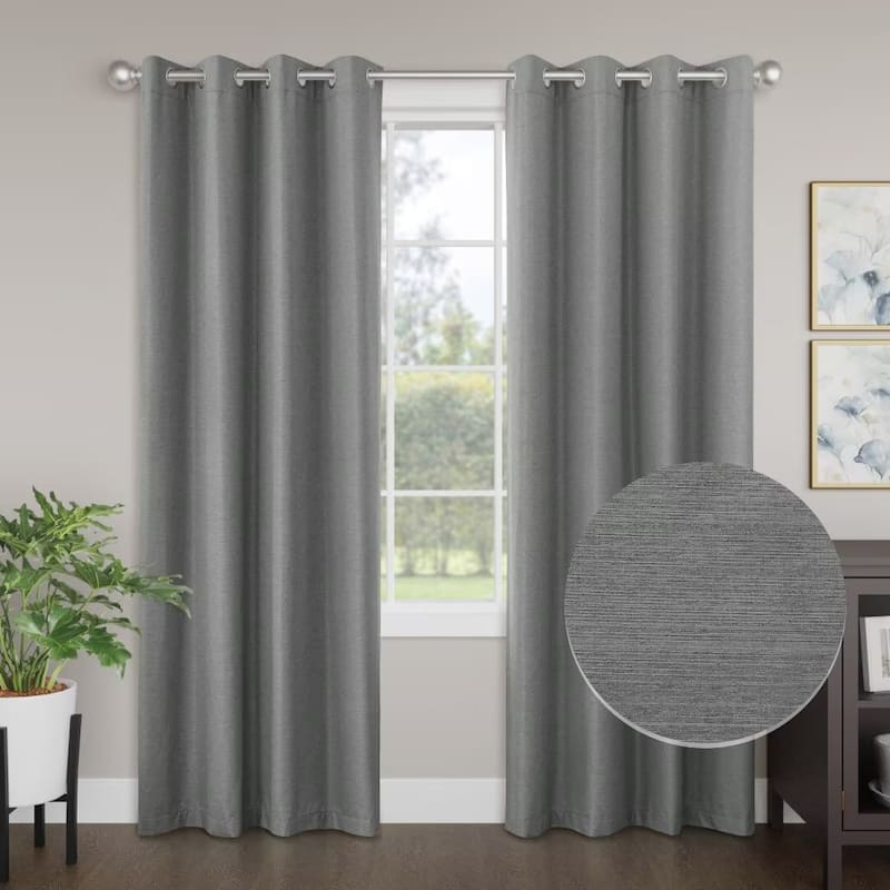Blackout Brushed Textured Grommet Curtain Pair(2 Panels)