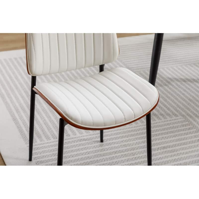 Mid-Century Modern PU Leather Dining Chairs with Metal Legs-Set of 2（2 Colors）
