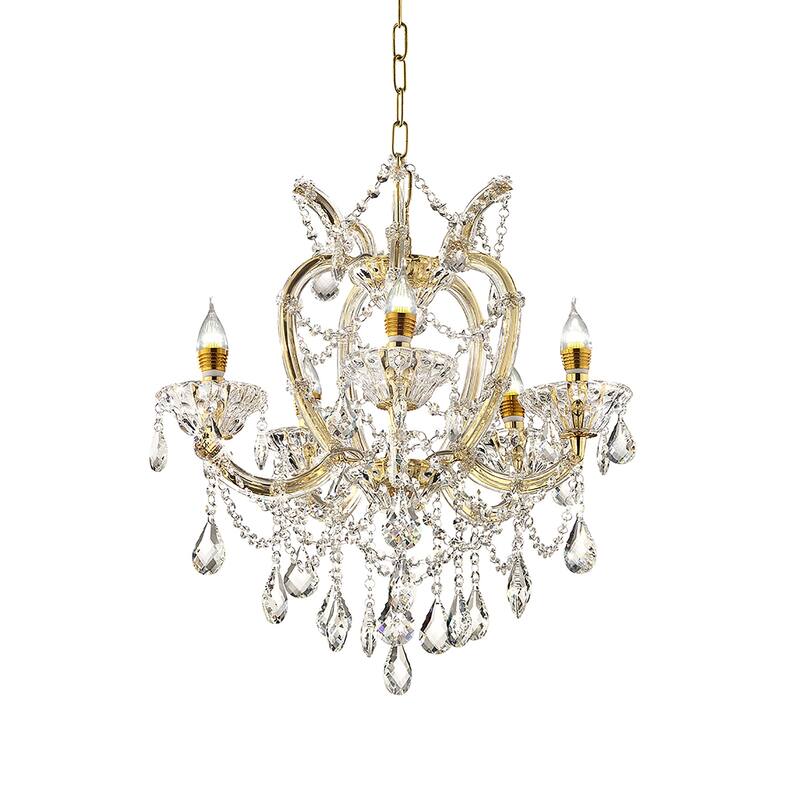 Crystal Chandelier 5-Light Gold Modern Ceiling Light Fixture 22 Inch