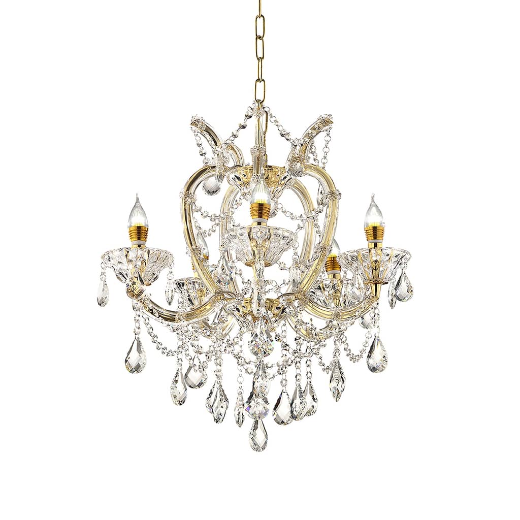 Crystal Chandelier 5-Light Gold Modern Ceiling Light Fixture 22 Inch