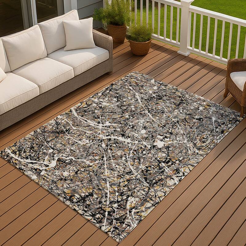 Machine Washable Indoor/ Outdoor Modern Splatter Chantille Rug - Black - 3' x 5'