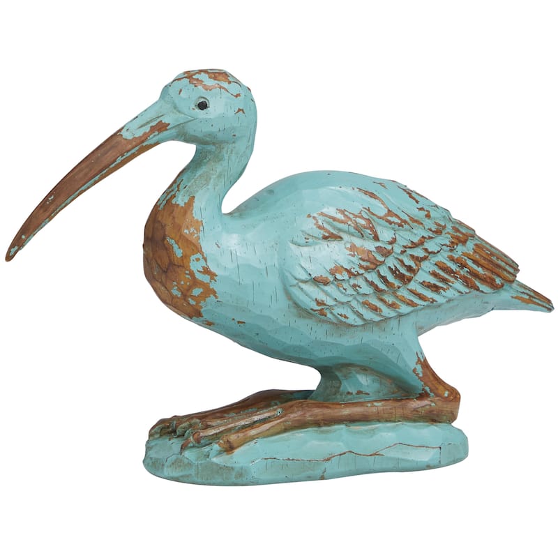 Polystone Bird Distressed Decorative Sculpture with Brown Wood Inspired Accents - Teal - Roche River Decor - Teal