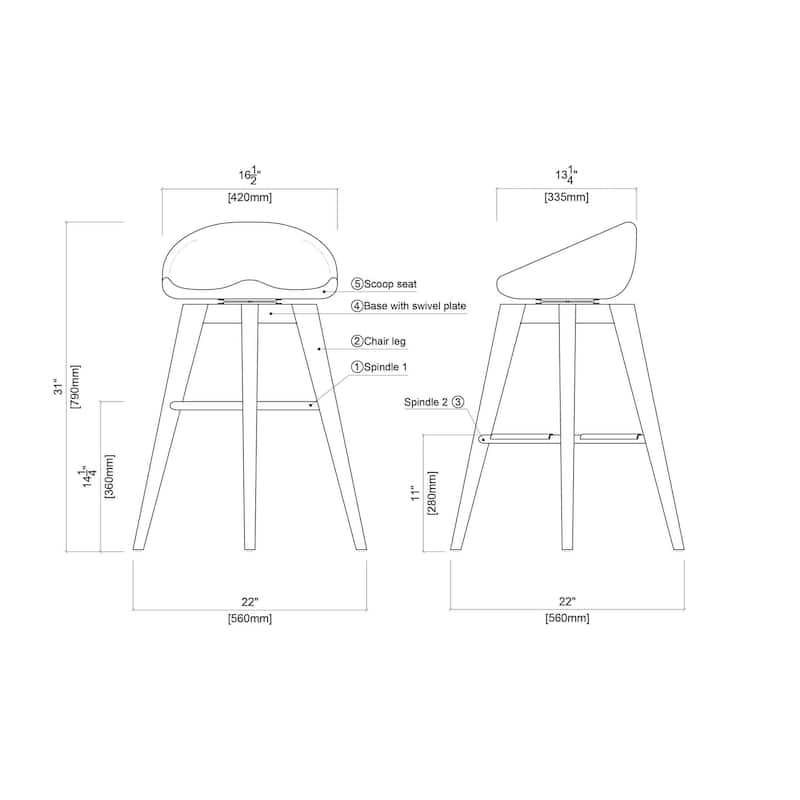 Bali Backless Wood Swivel Barstool