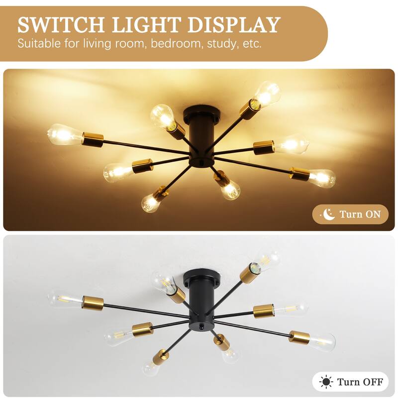 8-Light Modern Semi Flush Mount Sputnik Ceiling Light for Kitchen Bedroom Dining Room
