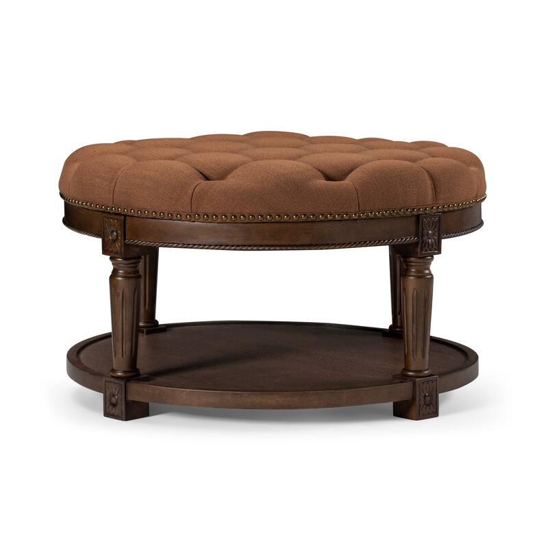 Maven Lane Mesa Round Upholstered Coffee Table - Aged Brown - 19' x 32' x 32'