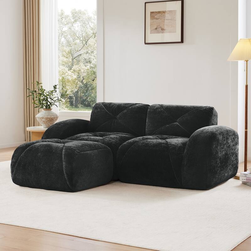 Velvet Tufted Loveseat Sofa Modular Couch, Boneless Deep Seat 2-Seater Couch, Available with/without Ottoman