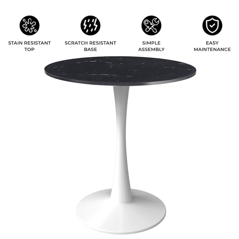 Bristol 35" Round Dining Table with Modern Glass, MDF or Sintered Stone - Sturdy Steel Pedestal Base for Kitchen, Dining, Cafe