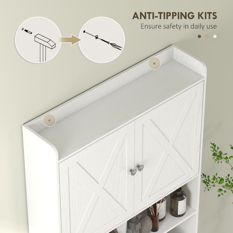 MDF Farmhouse Over Toilet Cabinet with Barn Doors and Adjustable Shelf - 32.1" W x 7.7" D x 67.7" H