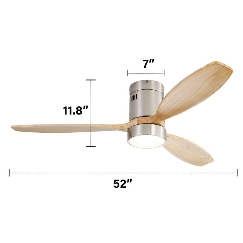 52 Inch Flush Mount Wood Blades White Ceiling Fan Reverse Airflow,6 Wind Speed,Remote Control