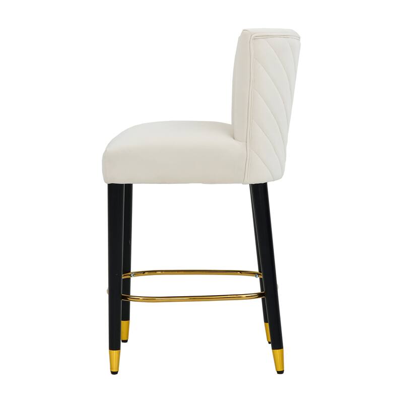 Roomfitters 27'' Upholstered Counter Stools, Set of 2 Modern Bar Chairs with Gold Circular Footrest and Light Fabric