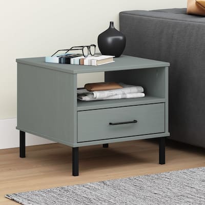 vidaXL Bedside Table Bedroom Nightstand with Metal Legs Solid Wood Pine OSLO - 19.7" x 19.7" x 17.7"