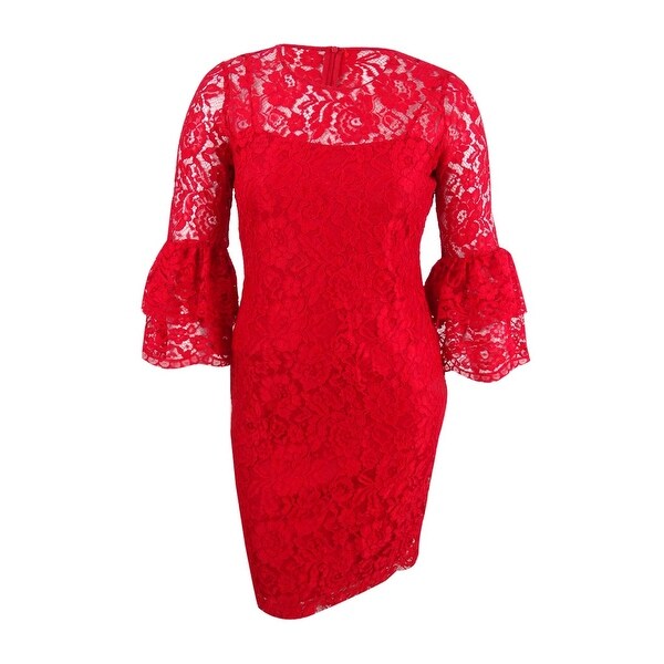 calvin klein bell sleeve lace gown