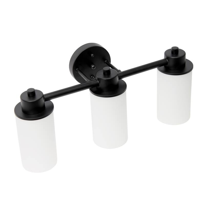 3-Light Vanity Light Fixture - Metal & Glass Shade Wall Sconce - Bathroom, Hallway, Entryway Lighting - Black Finish - 7.5