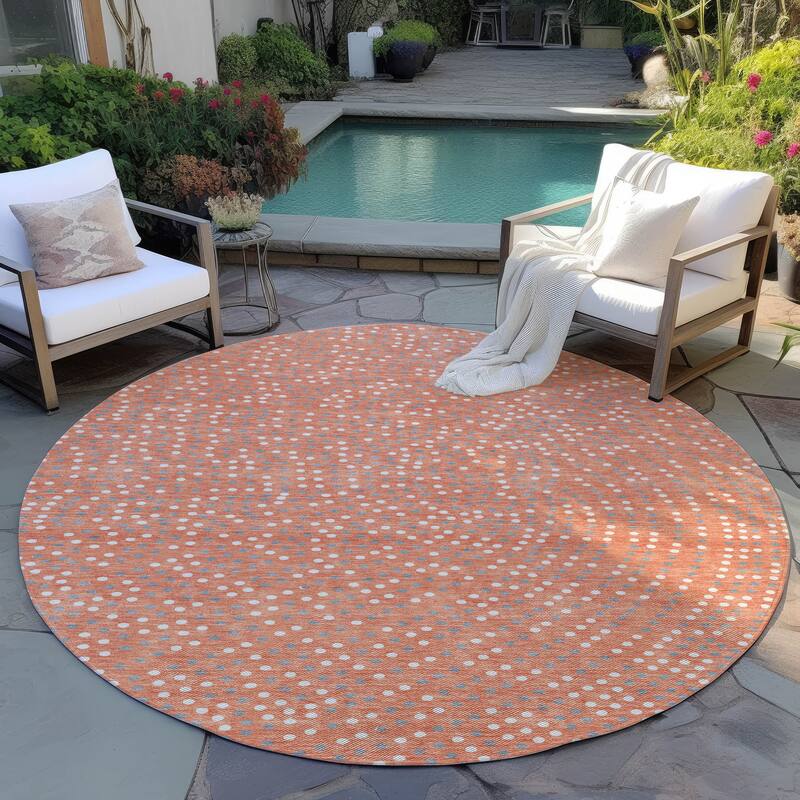 Machine Washable Indoor/ Outdoor Modern Dotty Chantille Rug - Salmon - 8' x 8'