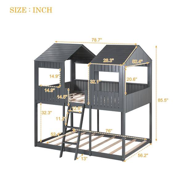 Gray Playful Full Over Full Wood Bunk Bed with Playhouse-Inspired Design