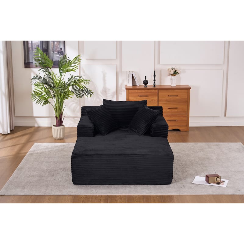 Modern Upholstered Corduroy Chaise Longue Sofa Bed with Throw Pillows, Sleeper Couch for Living Room and Bedroom - Multi-Color