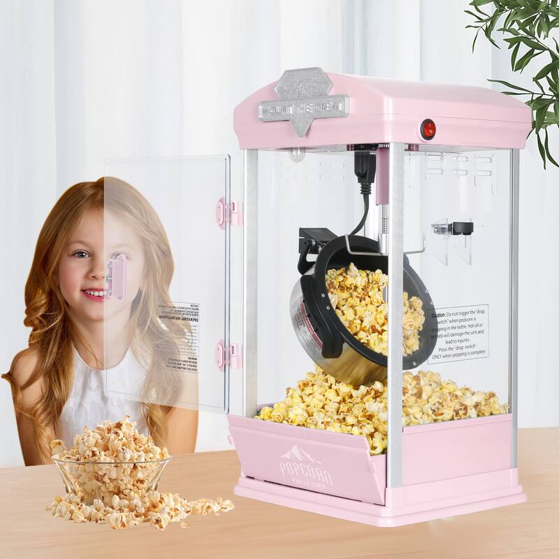 Portable Popcorn MAKER Machine, 8 Ounce Kettle Popcorn Maker , Warming Deck, Countertop Popcorn Popper - Pink