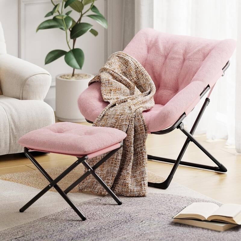 Comfy Folded Chair,Saucer Chair, Lounge Chair - XL Foldable Faux Fur Floor Seat, Non-Slip Base for Stability