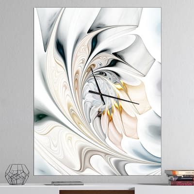 Designart 'White Stained Glass Floral Art' Oversized Modern Wall CLock