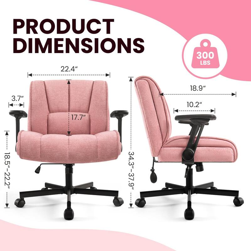 BOSSIN Criss Cross Office Chair with Flip-Up Arms - Wide Seat Desk Chair with Dynamic Airbag Lumbar Support & Wheels