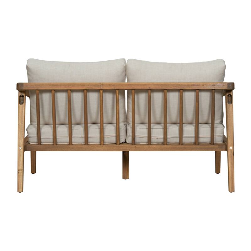 Christopher Knight Home - Thaddeus Patio Acacia Wood Open-Side Loveseat with Removable Cushion.