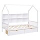 preview thumbnail 9 of 21, Twin Size House Bed with 2 Drawers & Storage Shelf, Wooden Low Platform Bedframe Daybed with Roof