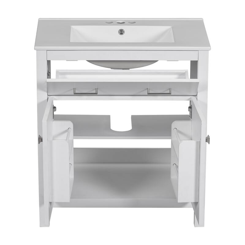 30 Inch Single Sink Bathroom Vanity Cabinet, Solid Wood Frame