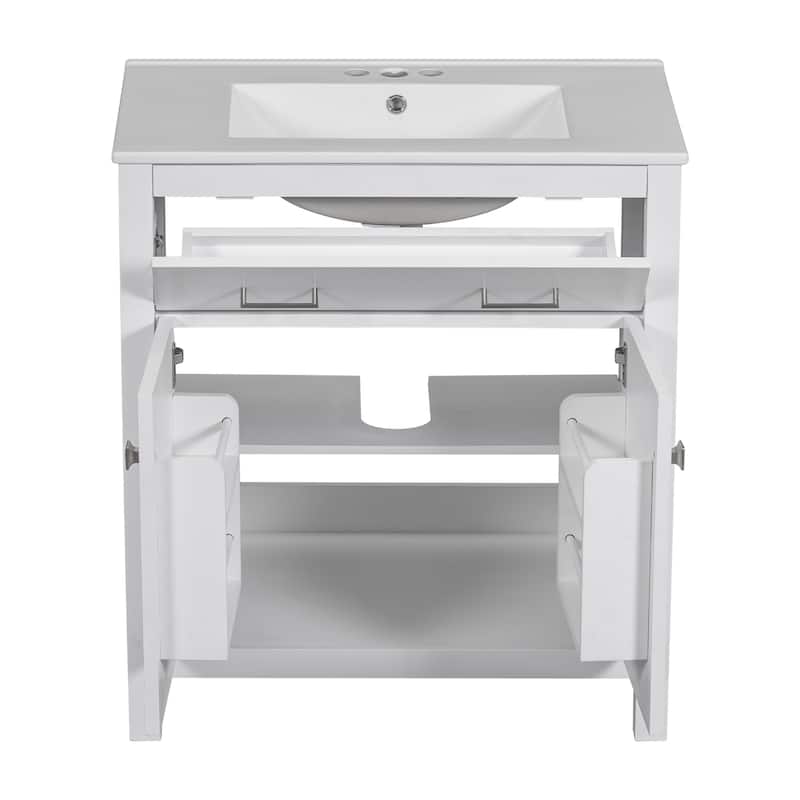 GDFStudio - Bambi Wood & Ceramic Double Bathroom Vanity Set with Sinks, Soft-Close Doors & Flip Drawer